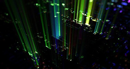 Poster - abstract seamless loop of 3d render computer processor. colorful light rays shining from electronic 