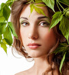 © Svetlana Fedoseeva - Beauty Spring. Woman with Fresh green leaves in hair. Summer Nature Girl portrait. Beauty Spring Girl. Springtime.