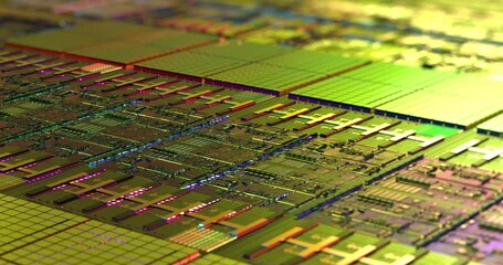 Poster - Digital crypto nanotechnology, high-tech GPU, CPU background. Neural network, AI, futuristic processor. Development innovation . High speed data processing 3D rendering 4K loop.