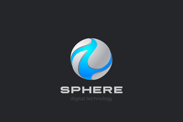 Sticker - Sphere Logo abstract design 3D technology hitech sci-fi style. Virtual Reality Artificial intelligence Logotype concept icon.