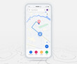 Mobile map GPS navigation app, Smartphone map application and red pinpoint screen, App search map navigation, Technology map, City navigation maps, City street, gps tracking, Location tracker, Vector