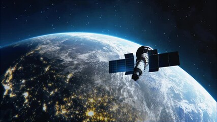 Wall Mural - breathtaking view of the satellite flying by planet earth as seen from the space. rising sun illumin