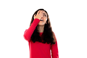 Wall Mural - Adorable teenage girl with red sweater