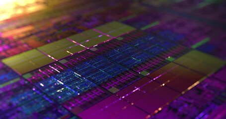 Poster - abstract loop animation of computer gpu, cpu chip