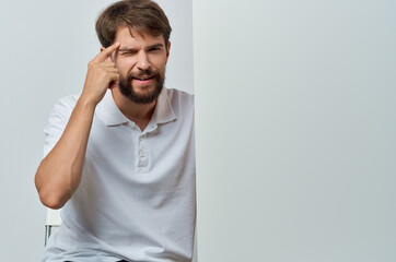 bearded man in white shirt banner copy space advertising studio