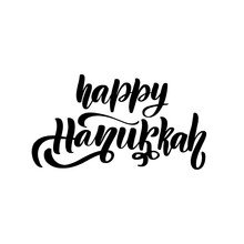 Happy Hanukkah Vector Text Calligraphic Lettering Design Card Template.