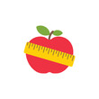 Red apple with yellow measuring tape vector Illustration on white background flat style