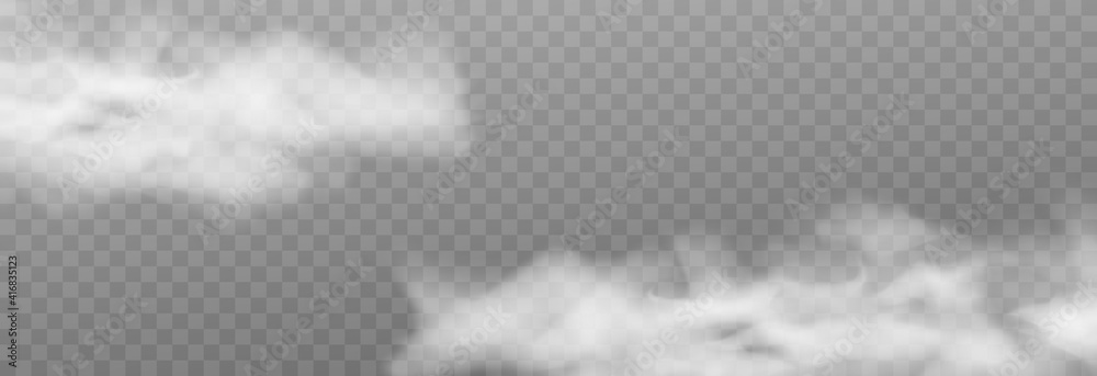 Vector cloud of smoke or fog. Fog or cloud on an isolated transparent background. Smoke, fog, cloud png. - obrazy, fototapety, plakaty 
