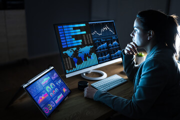 Poster - Business Woman Analyst Using KPI Data