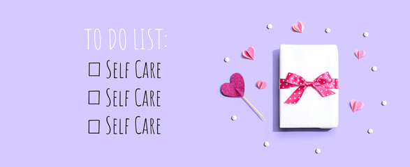 Wall Mural - Self Care - To Do List with a gift box and paper hearts