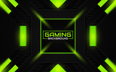 Poster - Abstract futuristic black and green gaming background with modern esport shapes. Vector design template technology concept can use element game banner, sport poster, cyber wallpaper, web, advertising