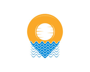 Poster - Sea and sunset scenery in the pin location logo