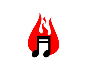 Canvas Print - Music note with fire flame behind