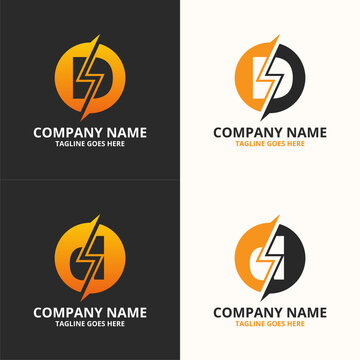 Set Electric D initial letter Logo Icon Template. Illustration vector graphic. Design concept Electrical plug  With letter symbol. Perfect for corporate, more technology brand identity