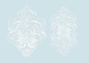 Tradition floral pattern, damask vintage ornament. Royal victorian flourish wallpapper, luxury textile. Vector illustration. Embroidery emitation.