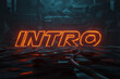3D rendering of Cyberpunk word intro illuminated in orange in metal background. Artificially illuminated presentation words with blue light