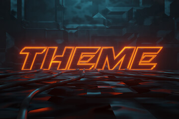 Wall Mural - 3d rendering of cyberpunk word theme illuminated in orange in metal background. artificially illumin