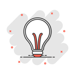 Vector cartoon halogen lightbulb icon in comic style. Light bulb sign illustration pictogram. Idea business splash effect concept.