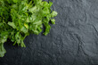 Top view of Branch of fresh coriander over black background