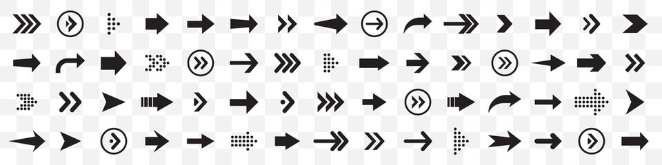 Aufkleber - Big set of arrows icon. Black arrows collection