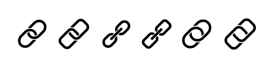 Set of chain icons, link symbols. Chain thick line icon, link icon.