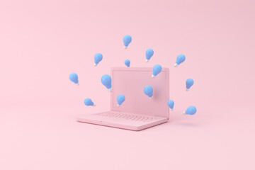 Aufkleber - 3d rendering of laptop and floating light bulb. Minimal concept.