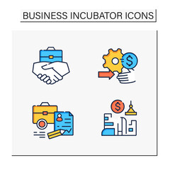 Wall Mural - business incubator color icons set. technology commercialization assistance, business agreement. pro