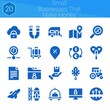 © Anna - small businesses that make money icon set. 20 filled icons on theme small businesses that make money. collection of Automaton, Percentage, Scale, Luggage, Folder, Security