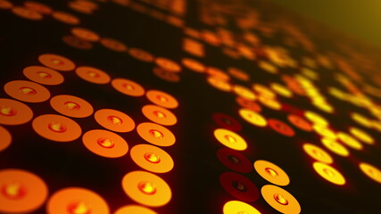 Poster - Surface with light bulbs or projectors close-up, computer generated. 3d rendering led backdrop