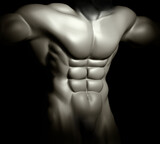 Fototapeta Sypialnia - Muscular male torso on black background. 3D illustration.