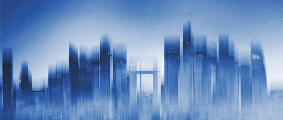 Canvas Print - Silhouette skyscraper city skyline. Abstract city background