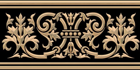 Poster - 3d illustration of golden floral ornaments on black background