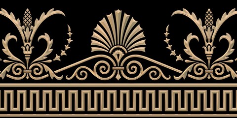 Wall Mural - 3d illustration of golden floral ornaments on black background