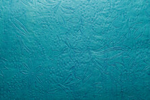 Beautiful Cyan Or Teal Color Handmade Paper Texture With Veins And Fibers. Useful For Background, 3d Rendering.