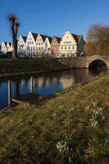 Sticker - view to the stepped gable roofs at the Friedrichstadt market place in spring.