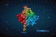 © WH Graphic Design - Abstract Polygon Map of Kosovo. Vector Illustration Low Poly Color Rainbow on Dark Background.
