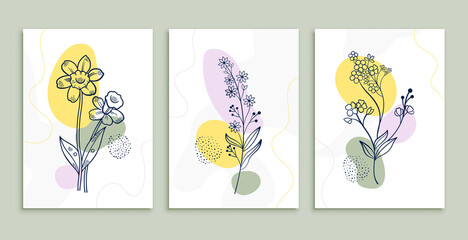 flower line drawing posters set minimal botanic art