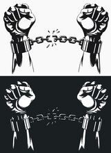 Freedom Hand Breaking From Handcuff Chains Silhouette Drawing In Transparent Background Illustration