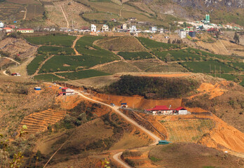 Mountain landscape. Industrial areas. Plantations. North of Vietnam