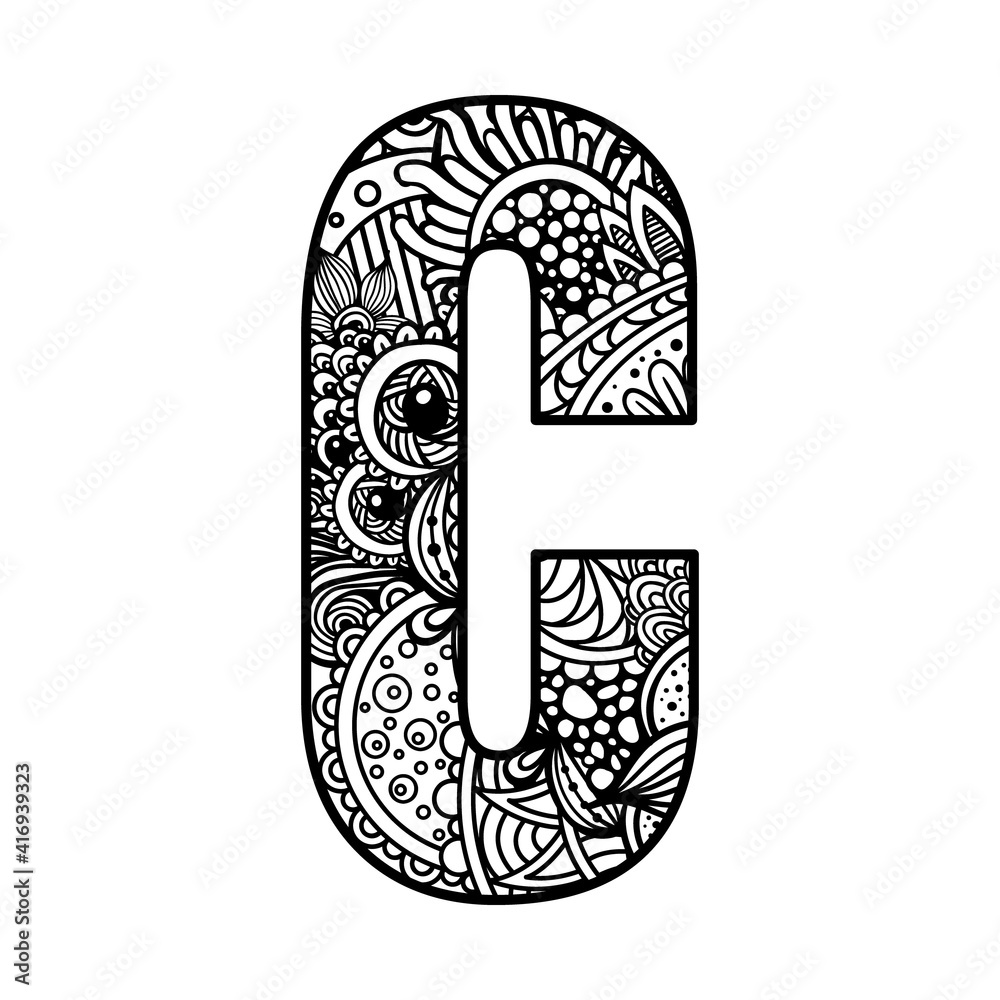 Zentangle letter C monogram font. Vector ornamental and decorative template illustration for printing on postcards, t-shirts, bags, cups, clothing, Wallpaper, posters, coloring books, interior paintin Stock Vector | Adobe Stock zentangle-letter-c-monogram-font-vector-ornamental-and-decorative-template-illustration-for-printing-on-postcards-t-shirts-bags-cups-clothing-wallpaper-posters-coloring-books-interior-paintin-stock-vector-adobe-stock