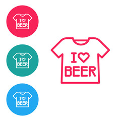 Poster - Red line Beer T-shirt icon isolated on white background. Set icons in circle buttons. Vector.