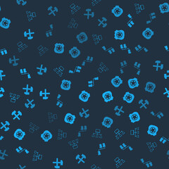 Poster - Set Computer network, Police badge, Folder tree and Two crossed hammers on seamless pattern. Vector.
