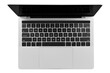 © WDnet Studio - Top view of a modern generic silver laptop with a blank screen isolated on a white background. High resolution image.