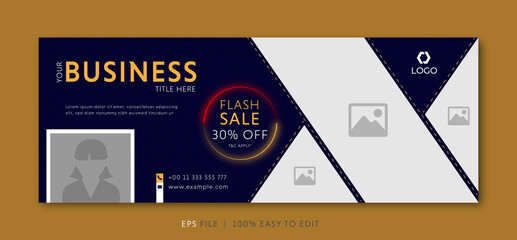 Wall Mural - flash sale facebook cover page timeline web ad banner template with photo place modern layout dark b