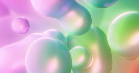 Poster - Abstract Background with Colorful Pink and Green Bubbles and Gradient , Relaxing and Calming Flowing Motion.  4K loop