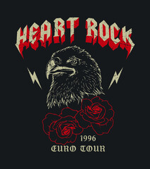 Poster - Heart Rock Euro Tour 96 fake rock band grunge poster design with eagle and rose illustration