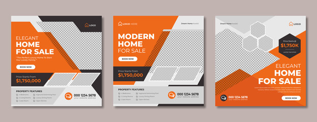Wall Mural - real estate social media post template design. modern home sale flyer with logo, icon & abstract bac