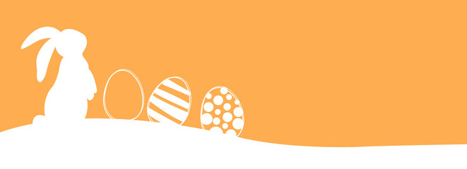 Easter banner with rabbits and easter eggs. Vector illustration.