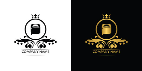 Wall Mural - toliet paper logo template luxury royal vector company decorative emblem with crown	
