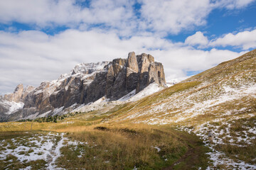 Wall Mural - panorama of Sella pass in Trentino Alto Adige in Italy